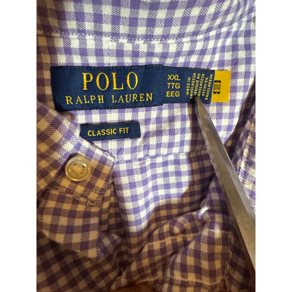 Polo Ralph Lauren Mens XXL Classic Fit Gingham Button Down Shirt Purple White - Picture 3 of 9